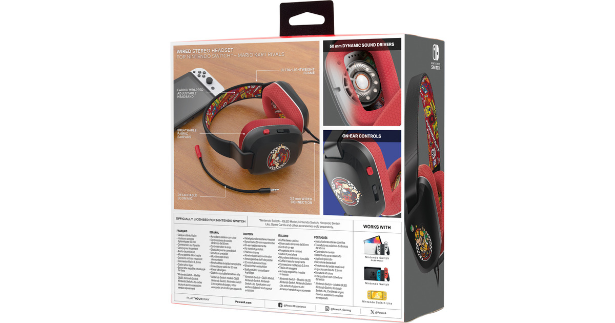 PowerASwitch Stereo Mario Kart over-ear gaming headset  (Zwart/rood)