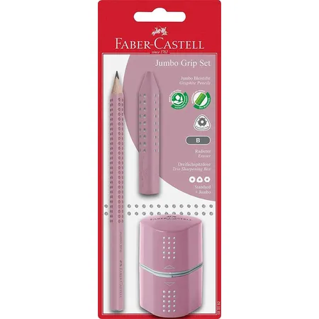 Faber-Castell - Bleistiftset Jumbo Grip, ein Jumbo Grip Bleistift, ein Spitzer & Radierer, rose shadows