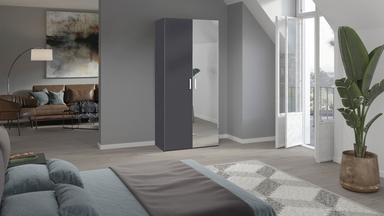 Draaideurkast Compact met hout- en spiegeldeuren antraciet mat