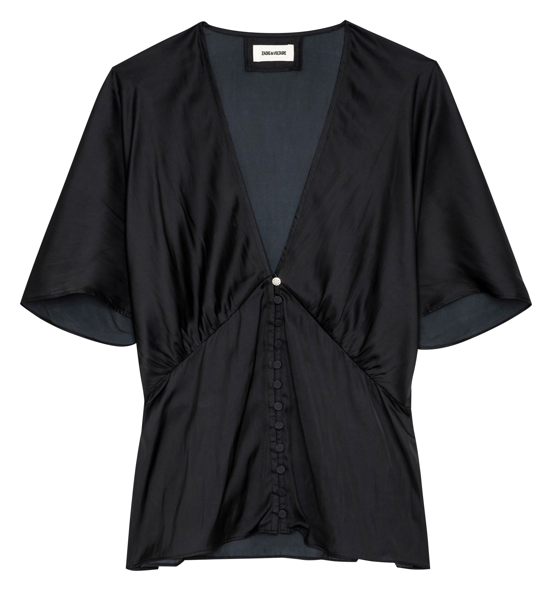 THODRI - Top col V droit en fibres recyclées mélangées | Noir