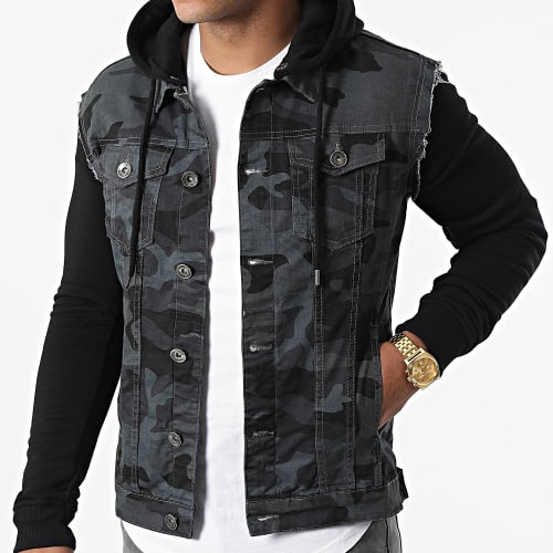Veste Jean A Capuche 2467 Camouflage Noir Gris Anthracite