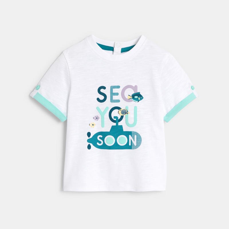 T-shirt à message blanc bébé garçon Turquoise
