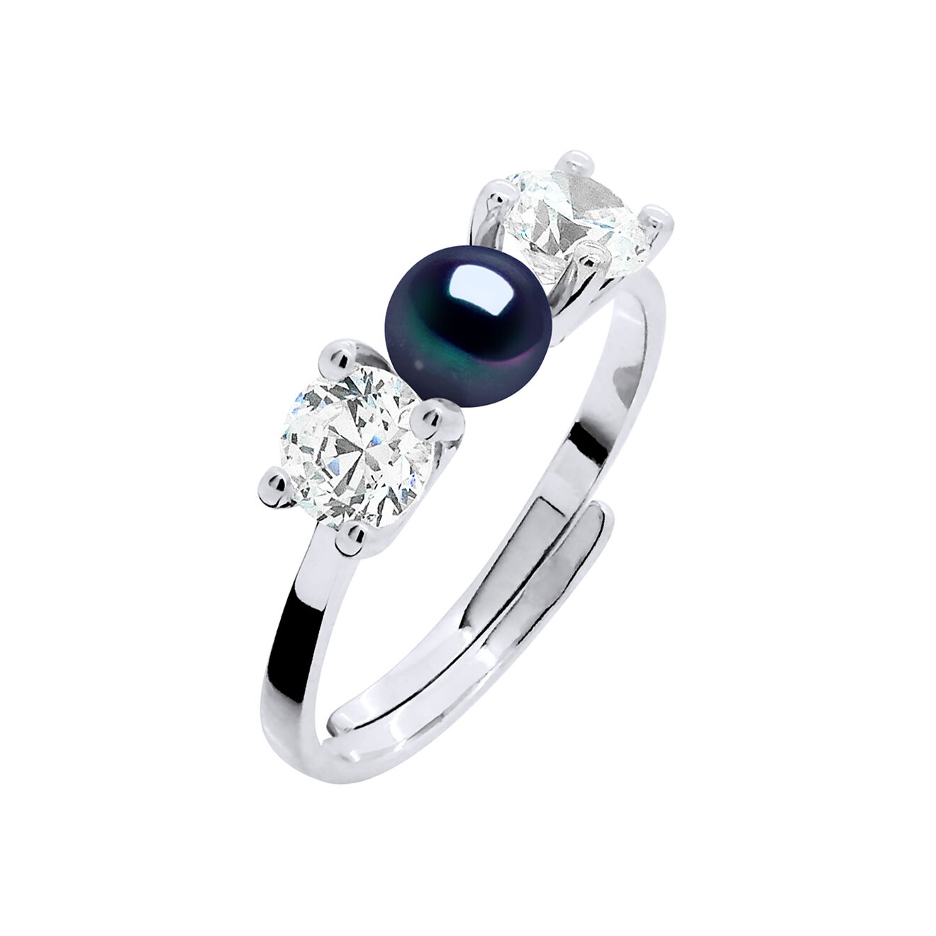Mitzuko Bague réglable Argent Perle d'Eau Douce noire