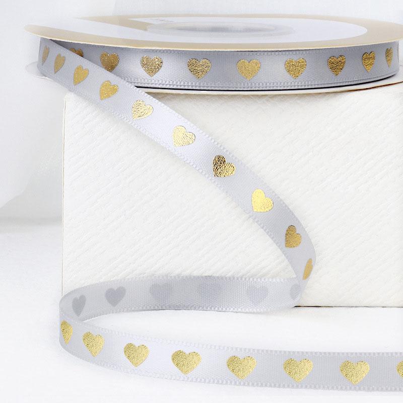 (1cmx35m) Geschenkband Satin Deko Band mit Herz Print - Silber