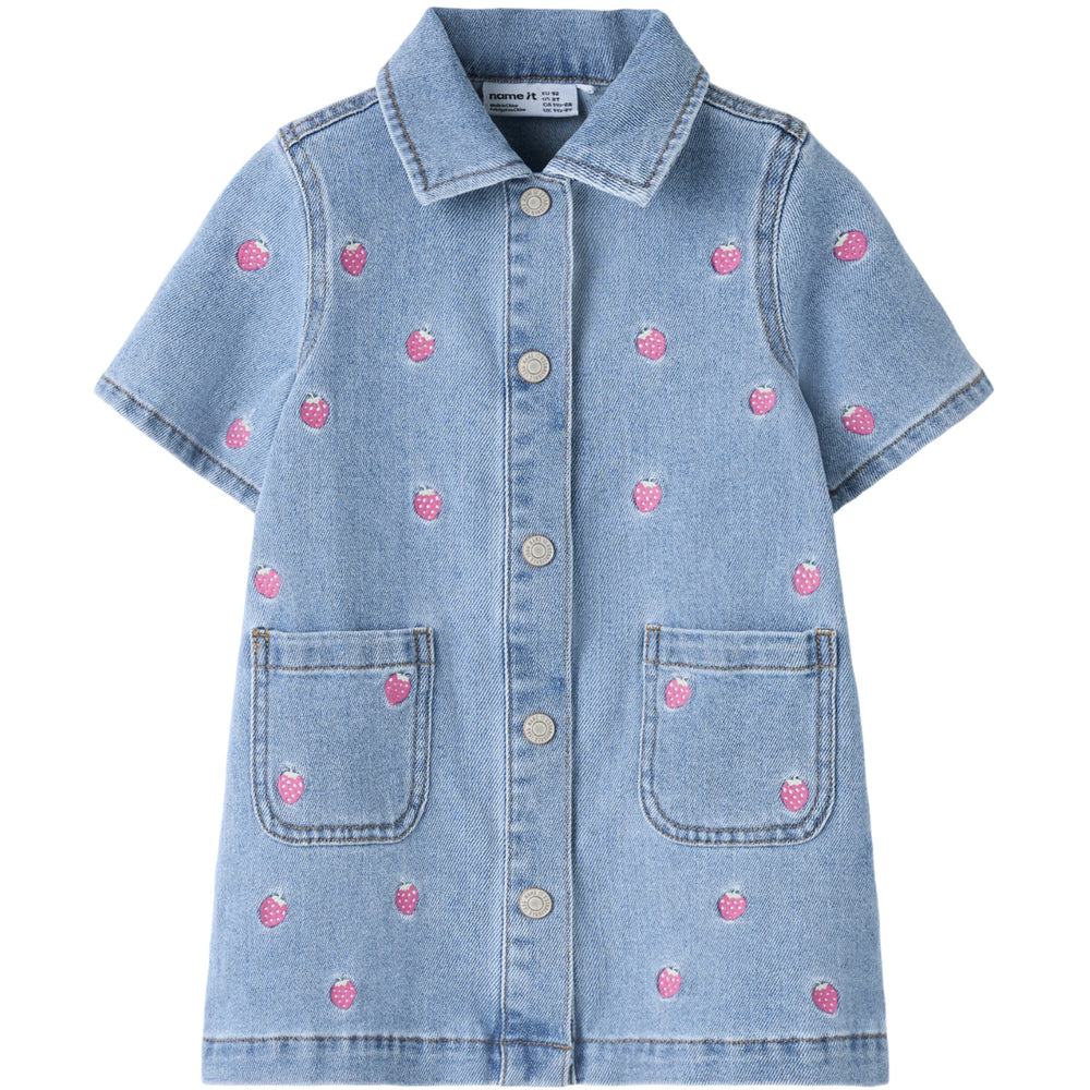 Køb Name It Light Blue Denim Starwberry Nmflaila Ss Emb Kjole 6202-Iz