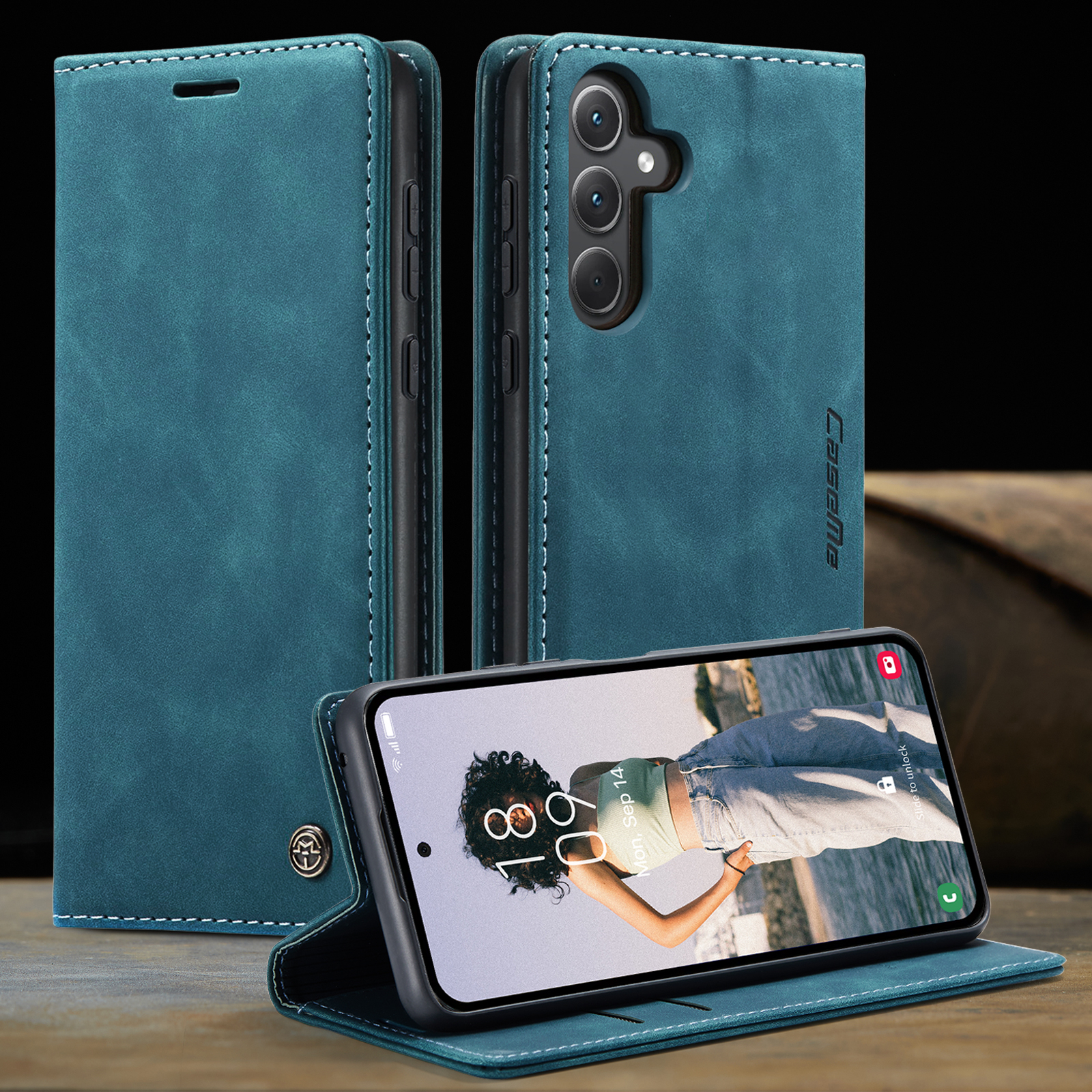 Samsung Galaxy A56 Leder Tasche Flip Wallet Etui mit Kartenfächern - Blaugrün