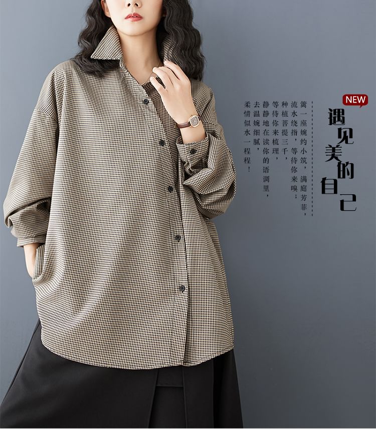 Taragon - Oversized overhemd met lange mouwen en asymmetrische ruit en knopen