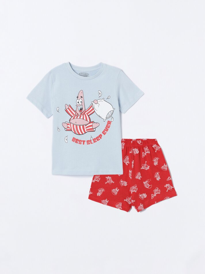 Conjunto de pijama curto estampado do Bob Esponja - Azul Pastel