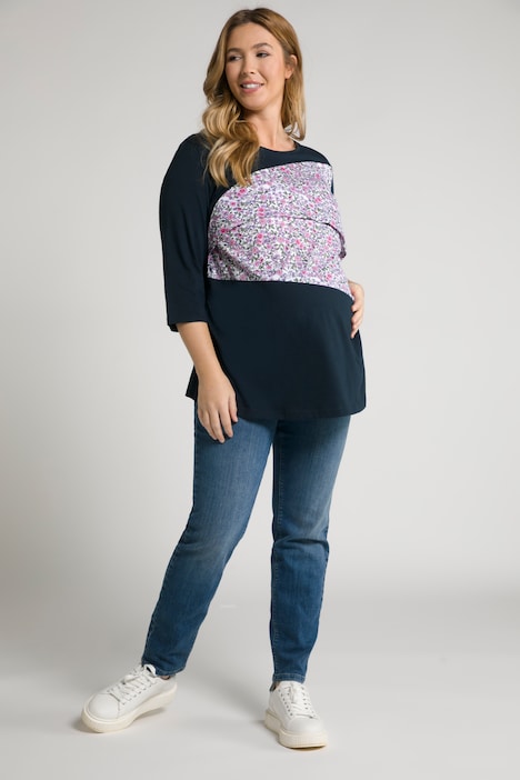 Bellieva-Shirt, Stillfunktion, A-Linie, Blumen, 3/4-Arm