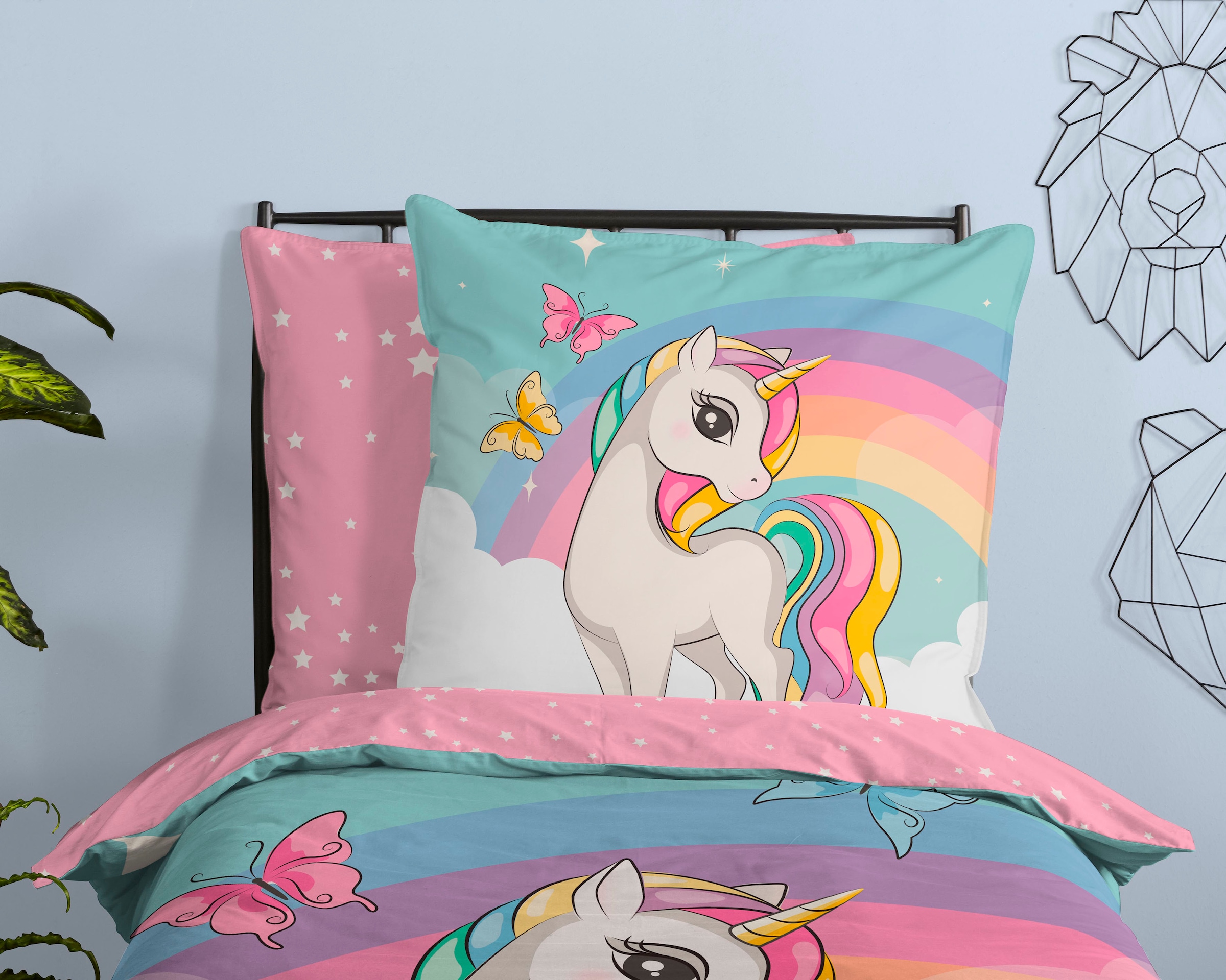 good morning Kinderbettwäsche »Dash« 2 Stk. tlg. Baumwolle, 135x200, Reissverschluss, Wendeoptik, Kind, Mädchen, Einhorn