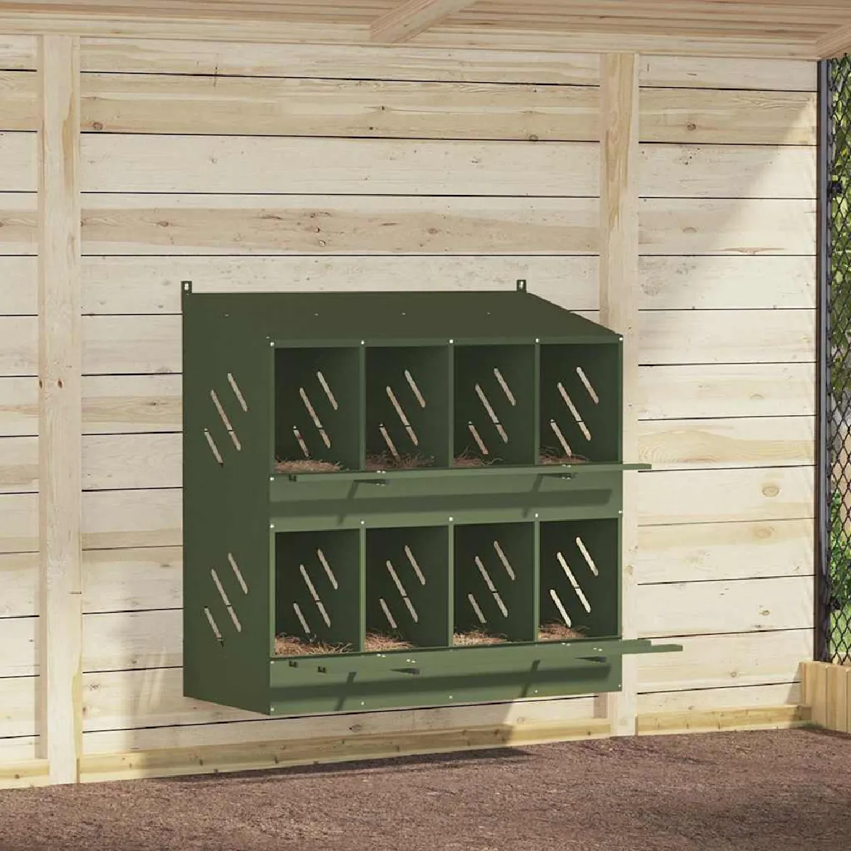 vidaXL Nichoir à poules avec 8 compartiments vert olive métal