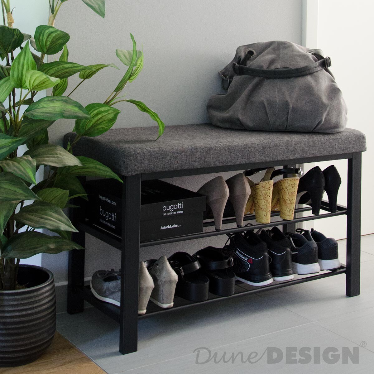 Schuhregal mit Sitzbank aus Metall 81x32x46 cm Schuhbank
