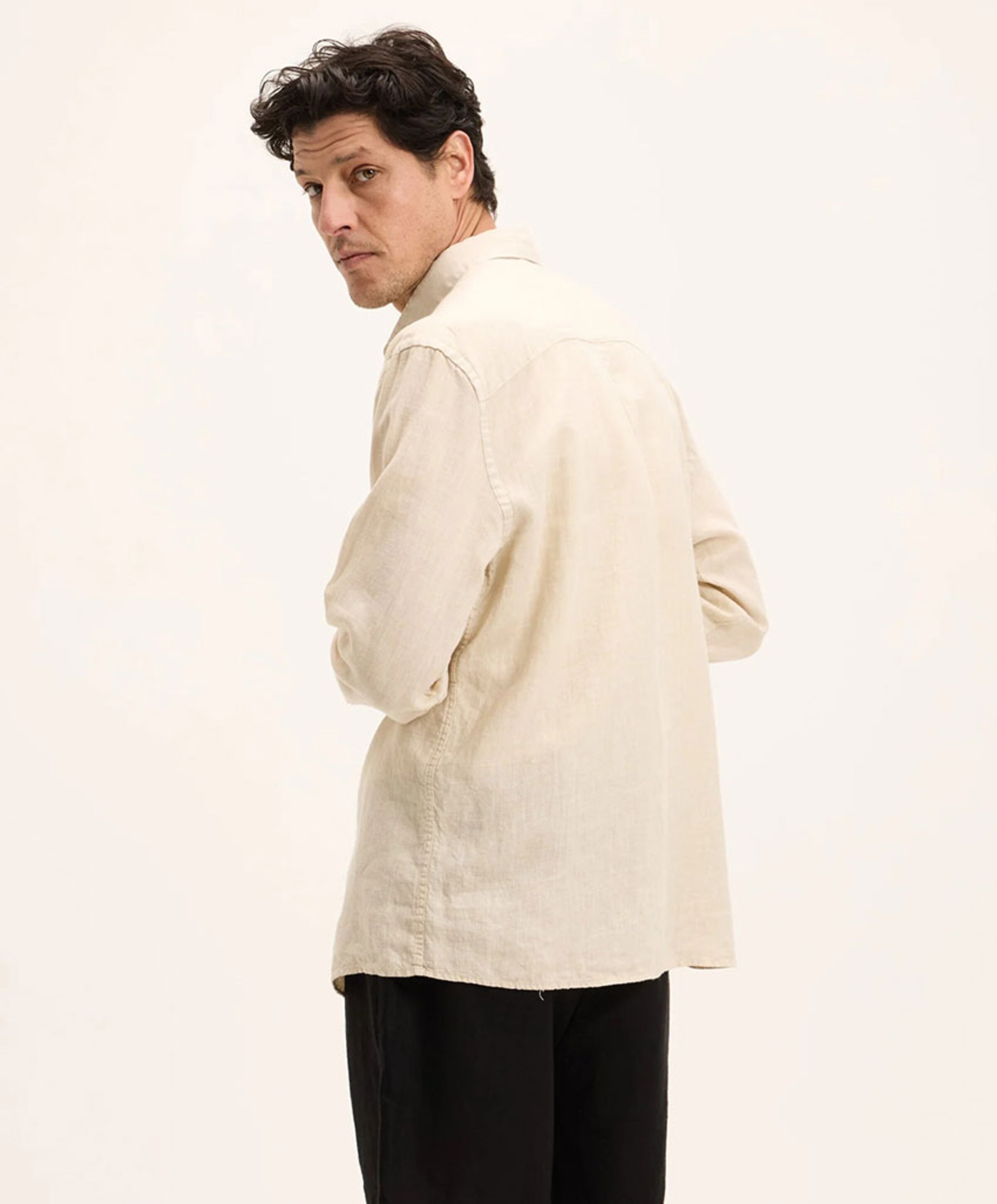 The GoodPeople Heren overhemd lange mouw beige