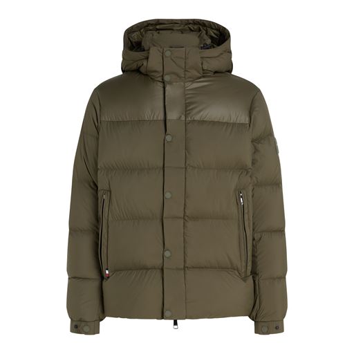 Tommy Hilfiger Mix Down Hooded Puffer Jakke, Army Green, M