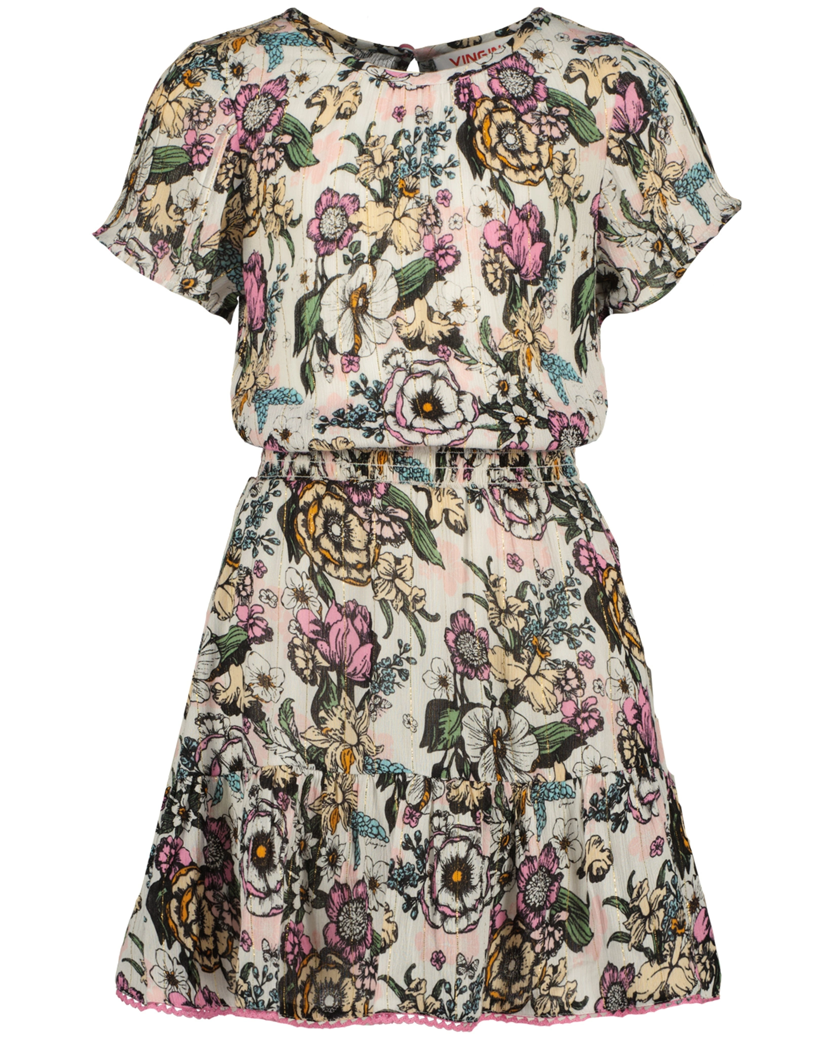 Kurzarm-Kleid PAULA AOP in macroon white