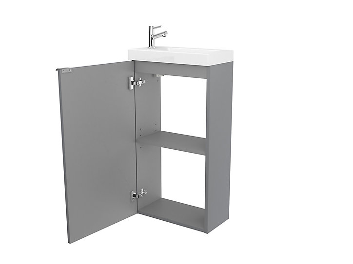 Meuble lave mains à poser GoodHome Imandra gris L.44 x H.79 cm + plan vasque Beni