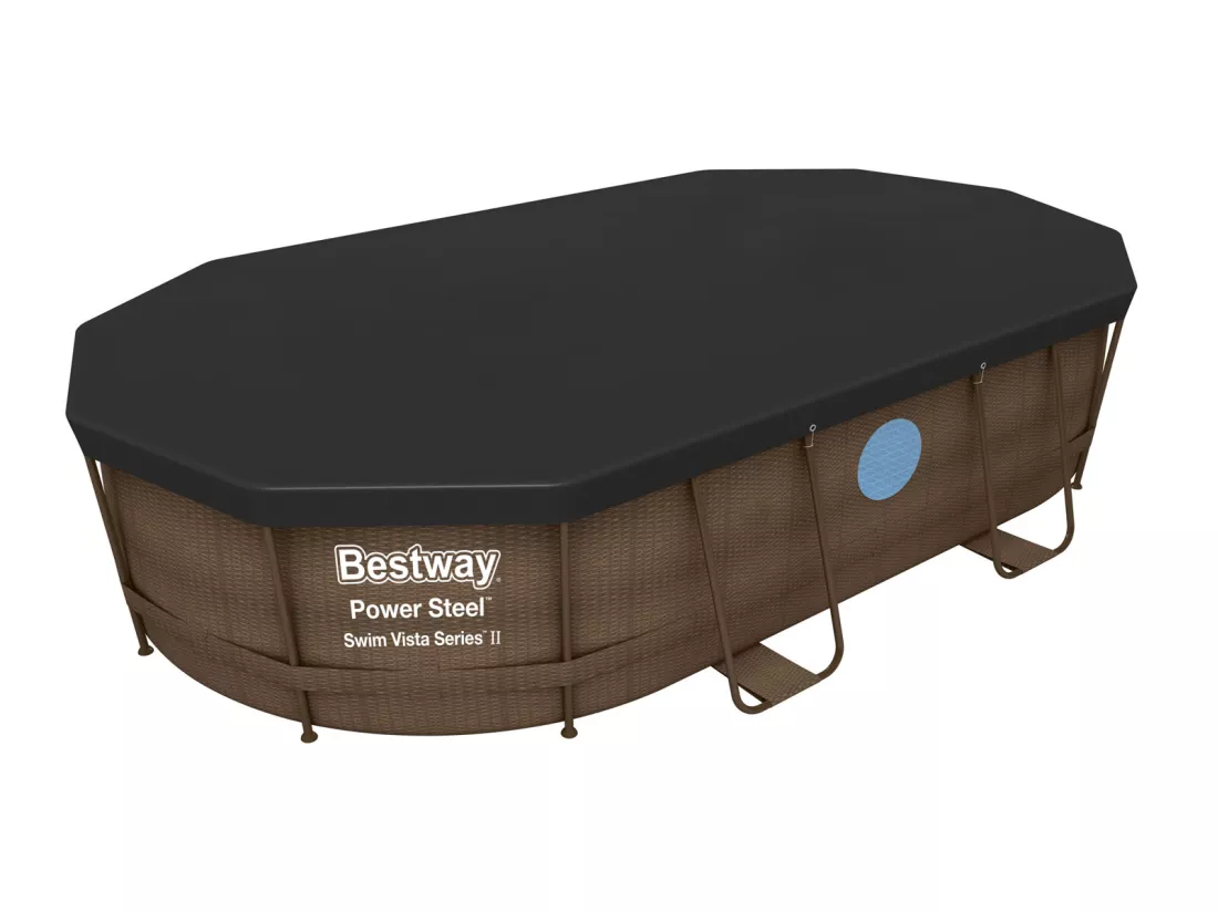 Piscine Hors-sol Tubulaire Bestway Power Steel Ovale Imitation Rotin 427x250x100 cm Épurateur à Cartouche de 2006 L/H