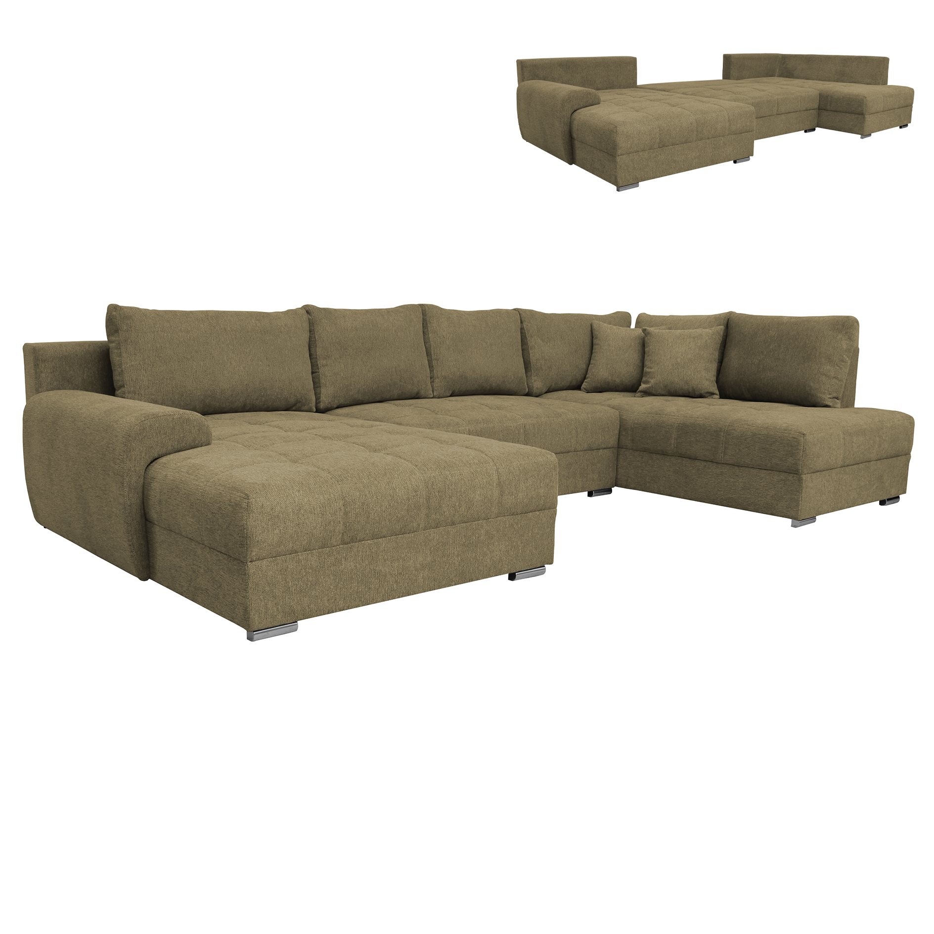 Wohnlandschaft - olive - Liegefunktion und Staukasten - Recamiere links