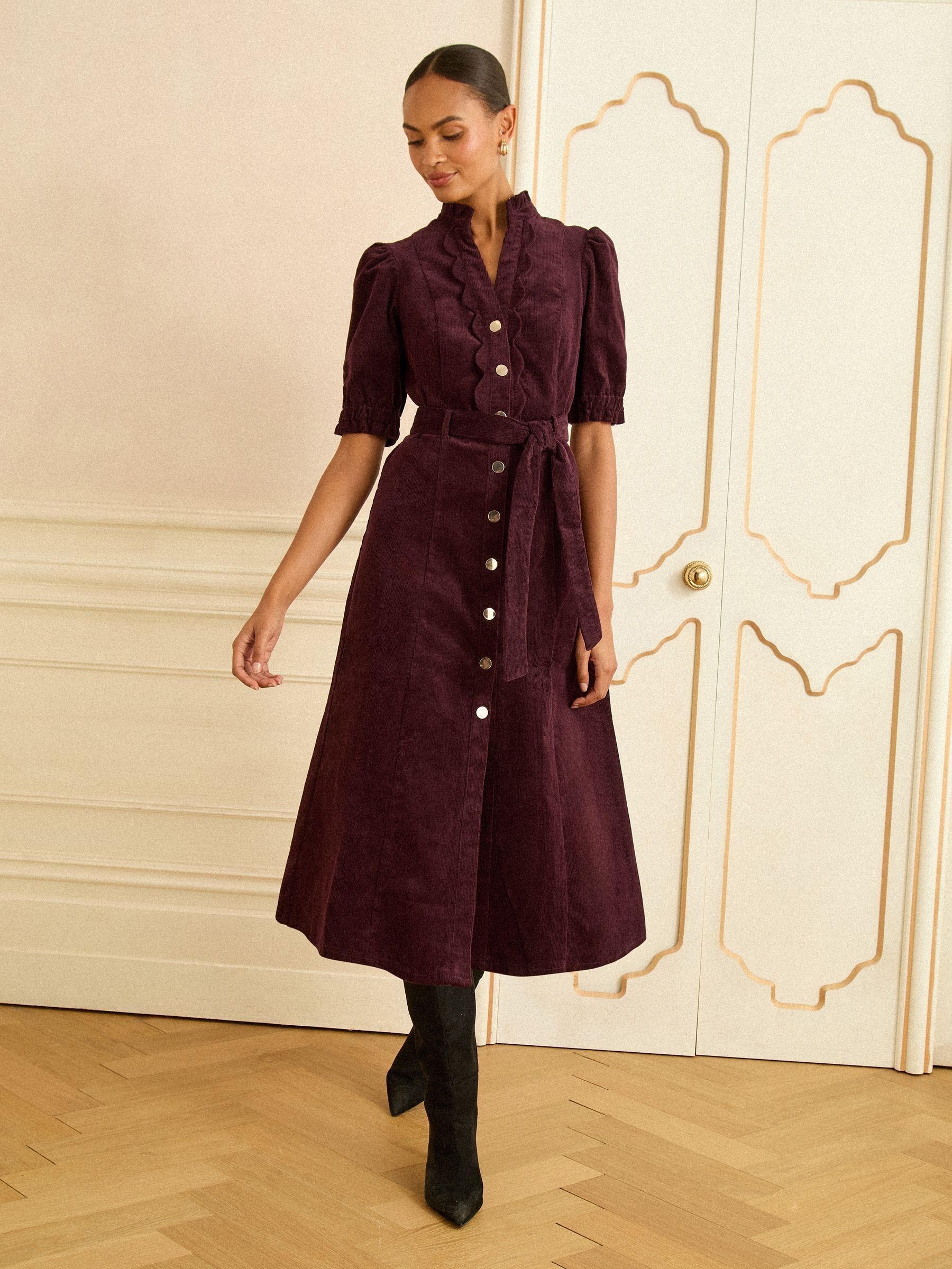 Kersrood - Love & Roses Corduroy Scallop Trim Midi Dress