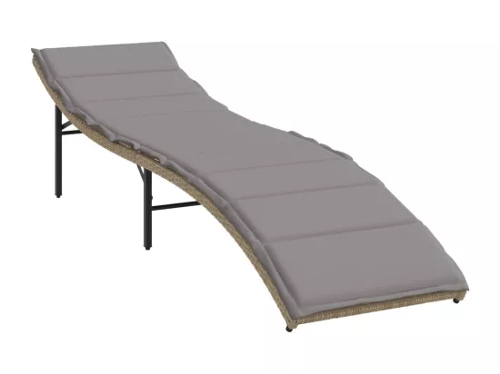 Chaise longue avec coussin beige 55x199x50 cm résine tressée
