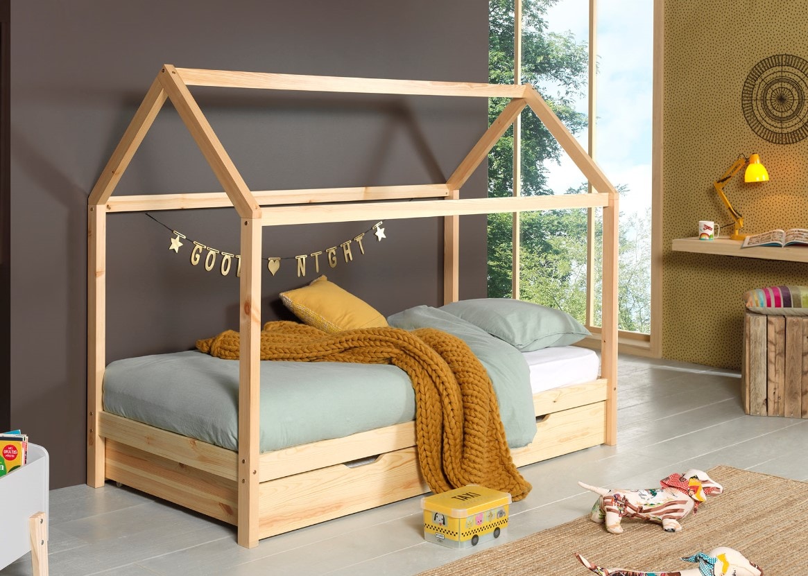 Dallas 2 Hausbett 90 x 200 cm Liegefläche inkl Bettschublade, Natur