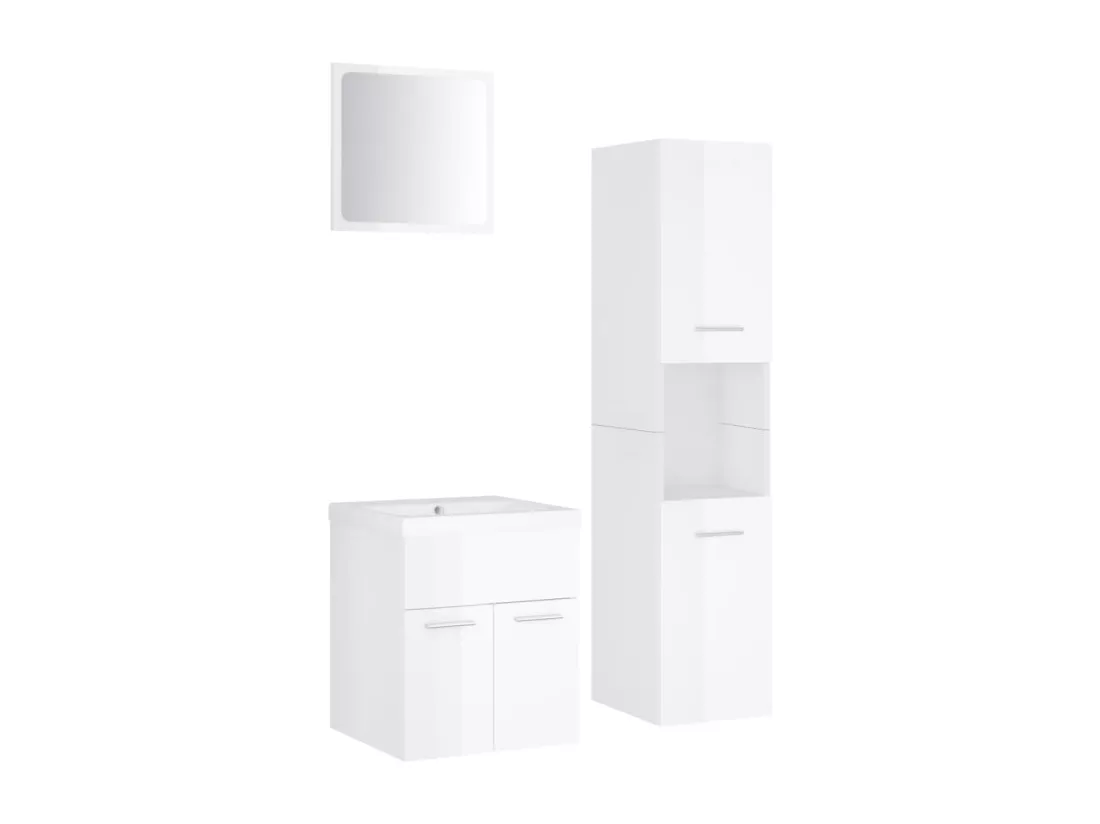 Ensemble de meubles de salle de bain Blanc brillant Aggloméré