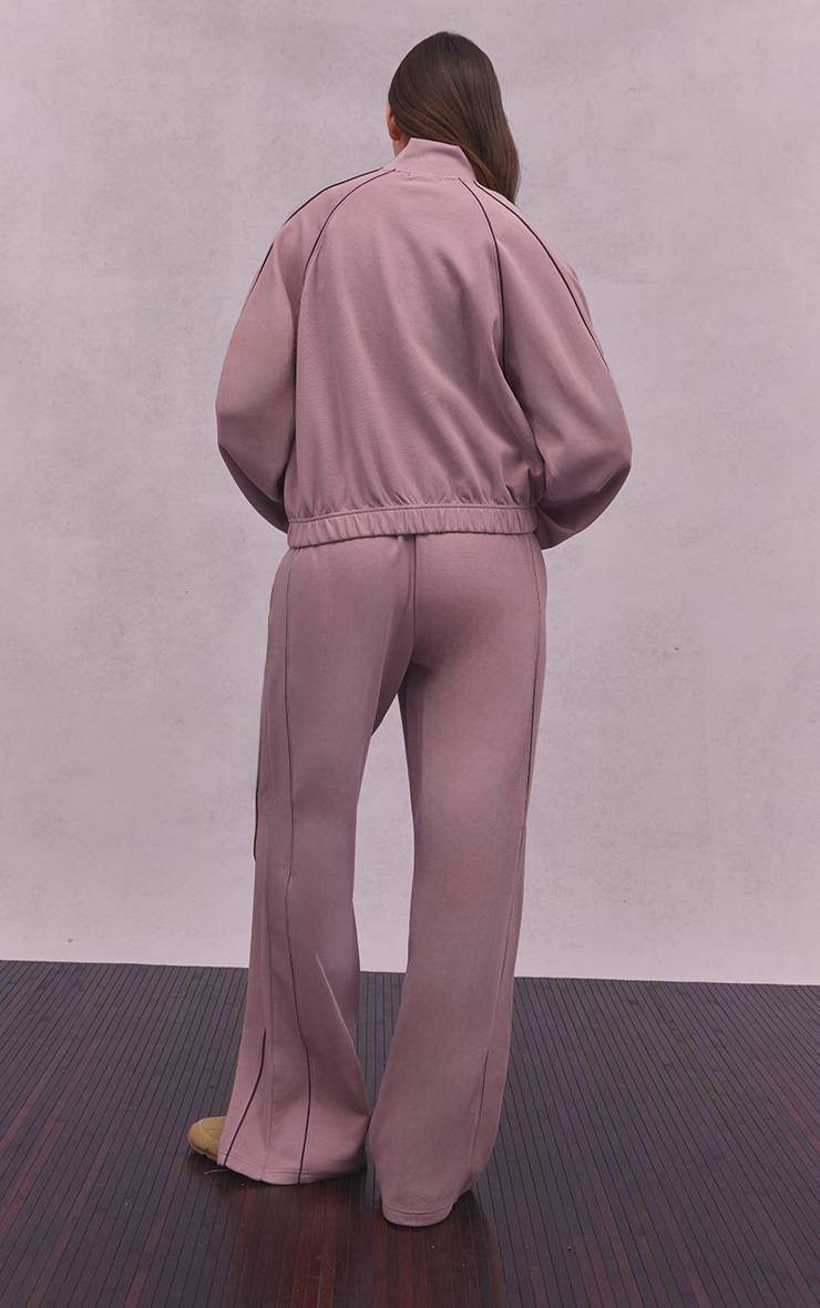 Mauve Jogging Interlock À Jambes Larges Avec Passepoil Contrasté