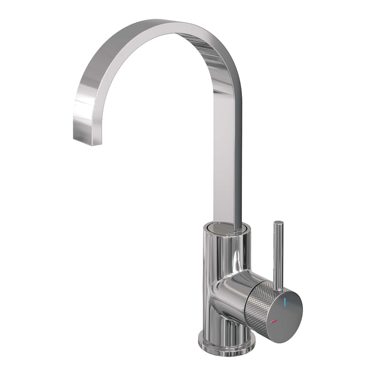 Brauer Chrome Carving wastafelkraan met platte uitloop, ronde handgreep en ColdStart chroom