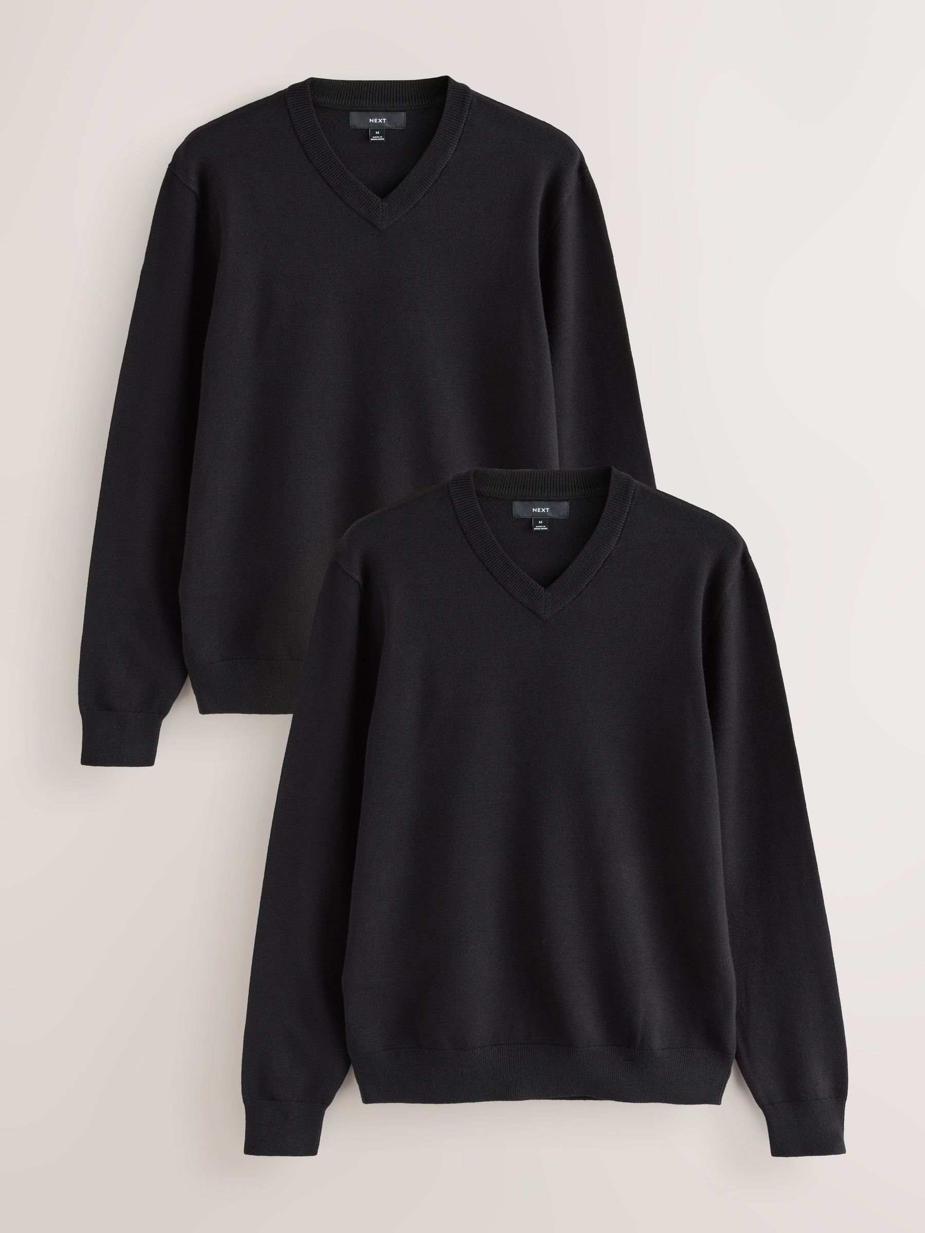 Zwart - Regular Fit Soft Touch V-Neck Jumpers 2 Pack