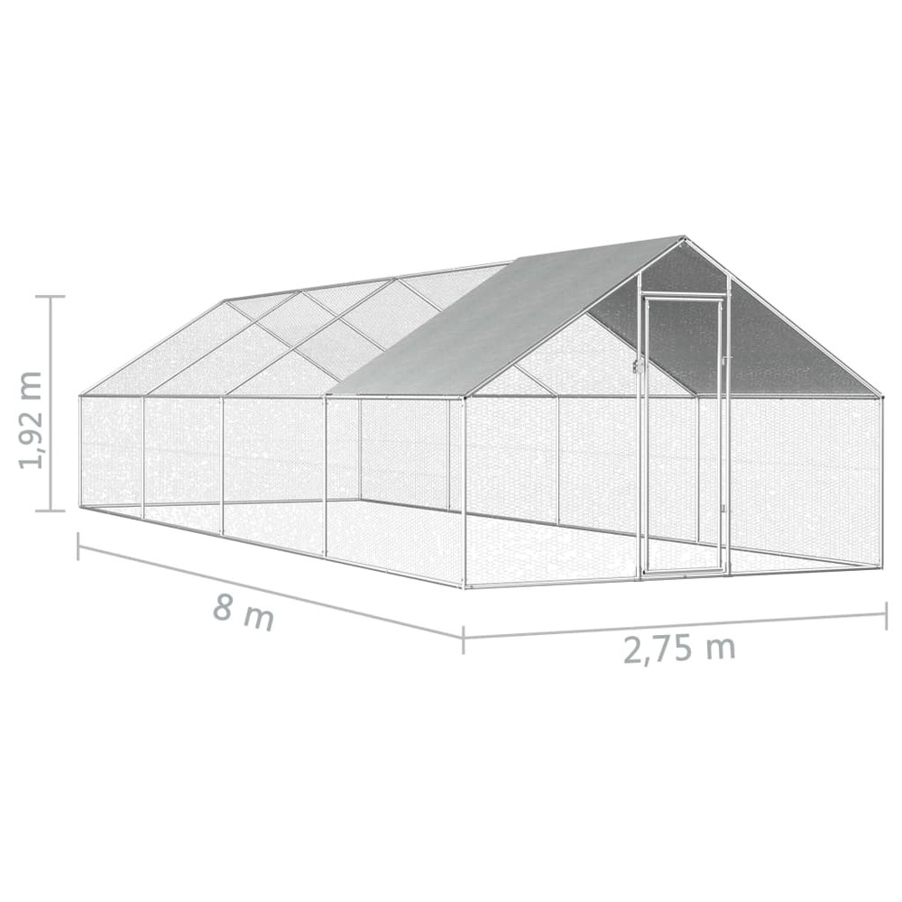 Poulailler d'extérieur 2,75 x 8 x 1,92 m acier galvanisé toit en pe
