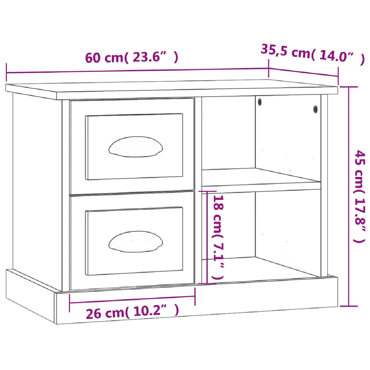 vidaXL Table de Chevet Gris Béton 60x35,5x45 cm