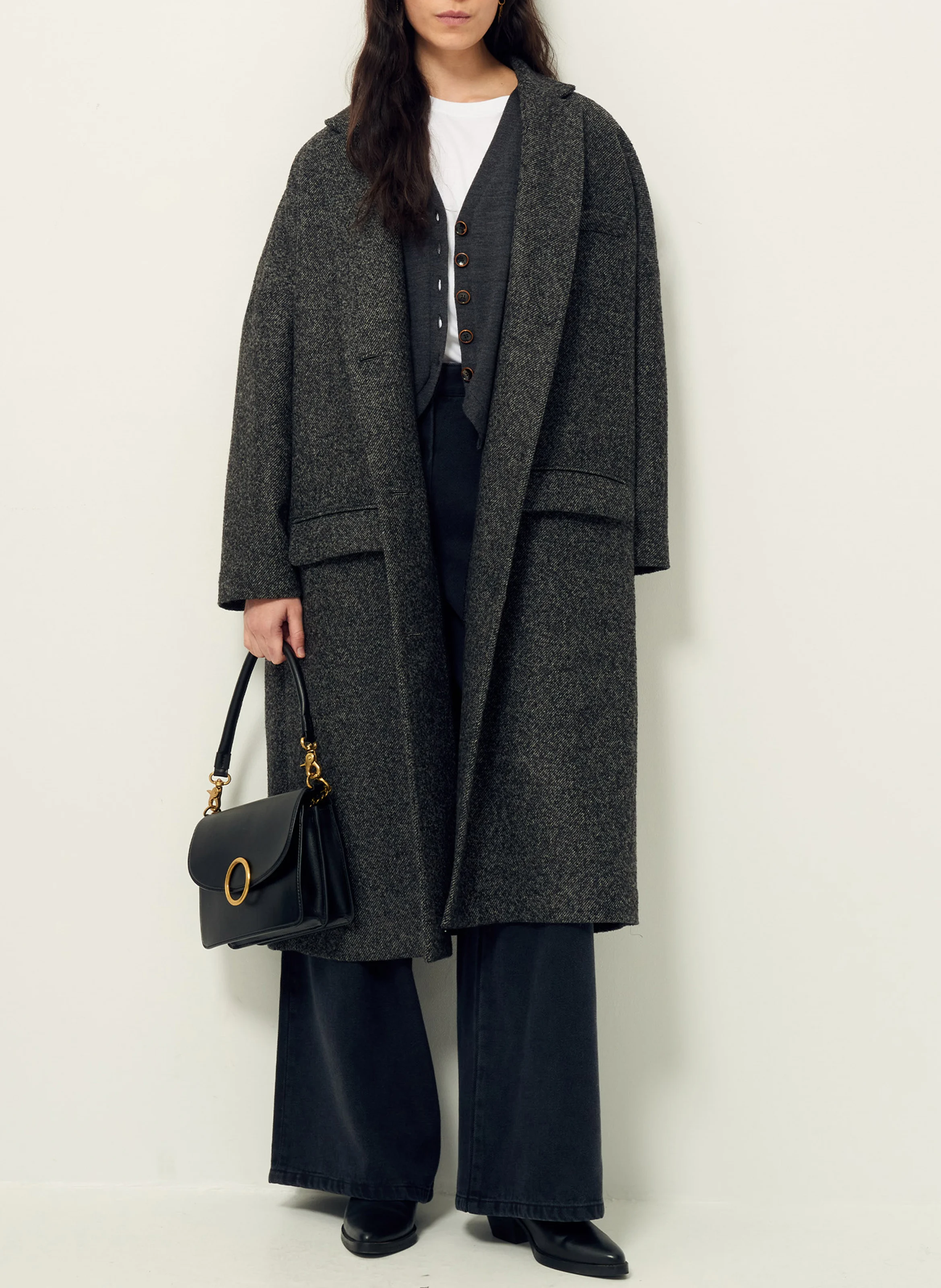 EMILY - Manteau col tailleur en laine mélangée | Noir