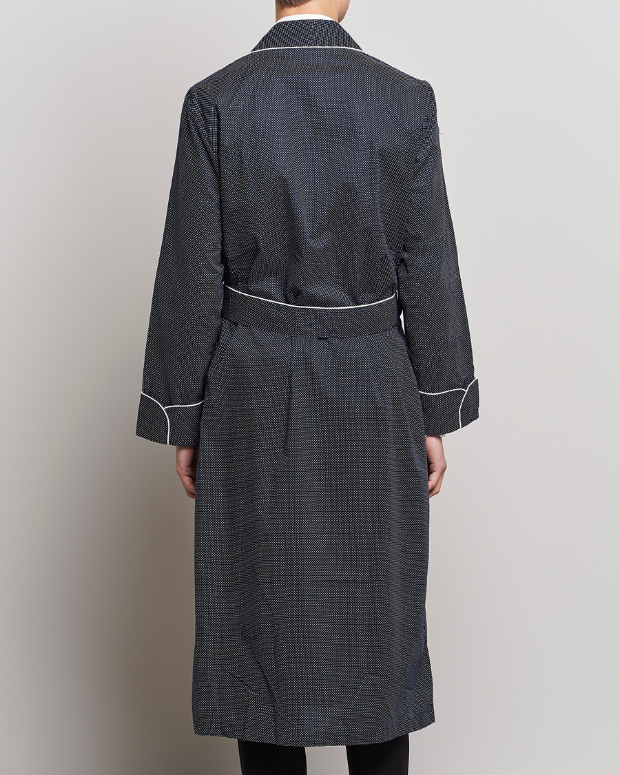 Derek Rose Polka Dot Cotton Satin Dressing Gown Navy