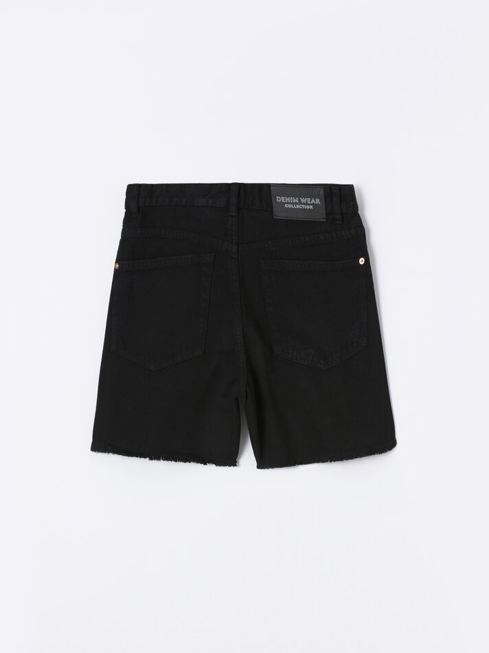 Shorts jeans rasgados - Preto