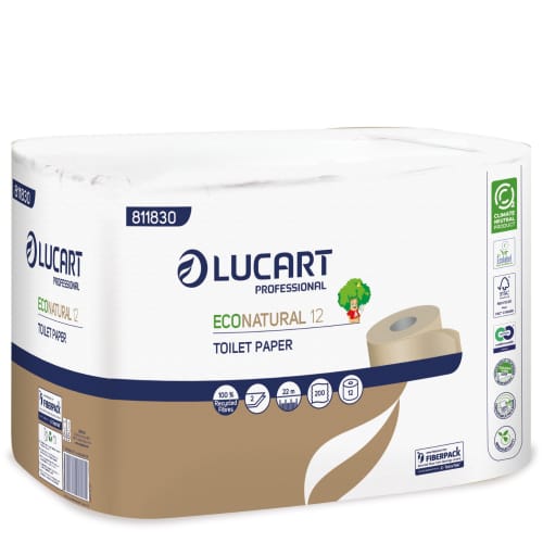 Papier toilette petit rouleau Lucart Econatural 200 feuilles havane 9,6 x 11 cm Ecolabel