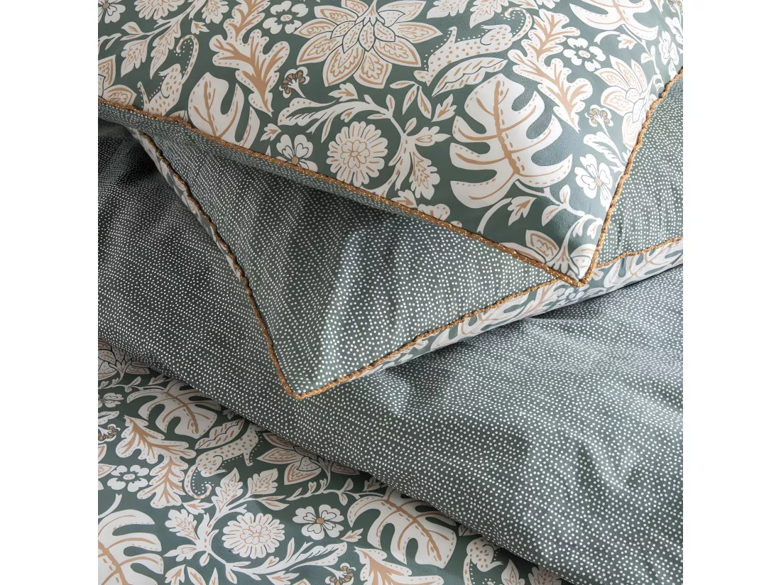 Parure de lit 2 personnes en coton 57 fils imprimé vert 260x240cm