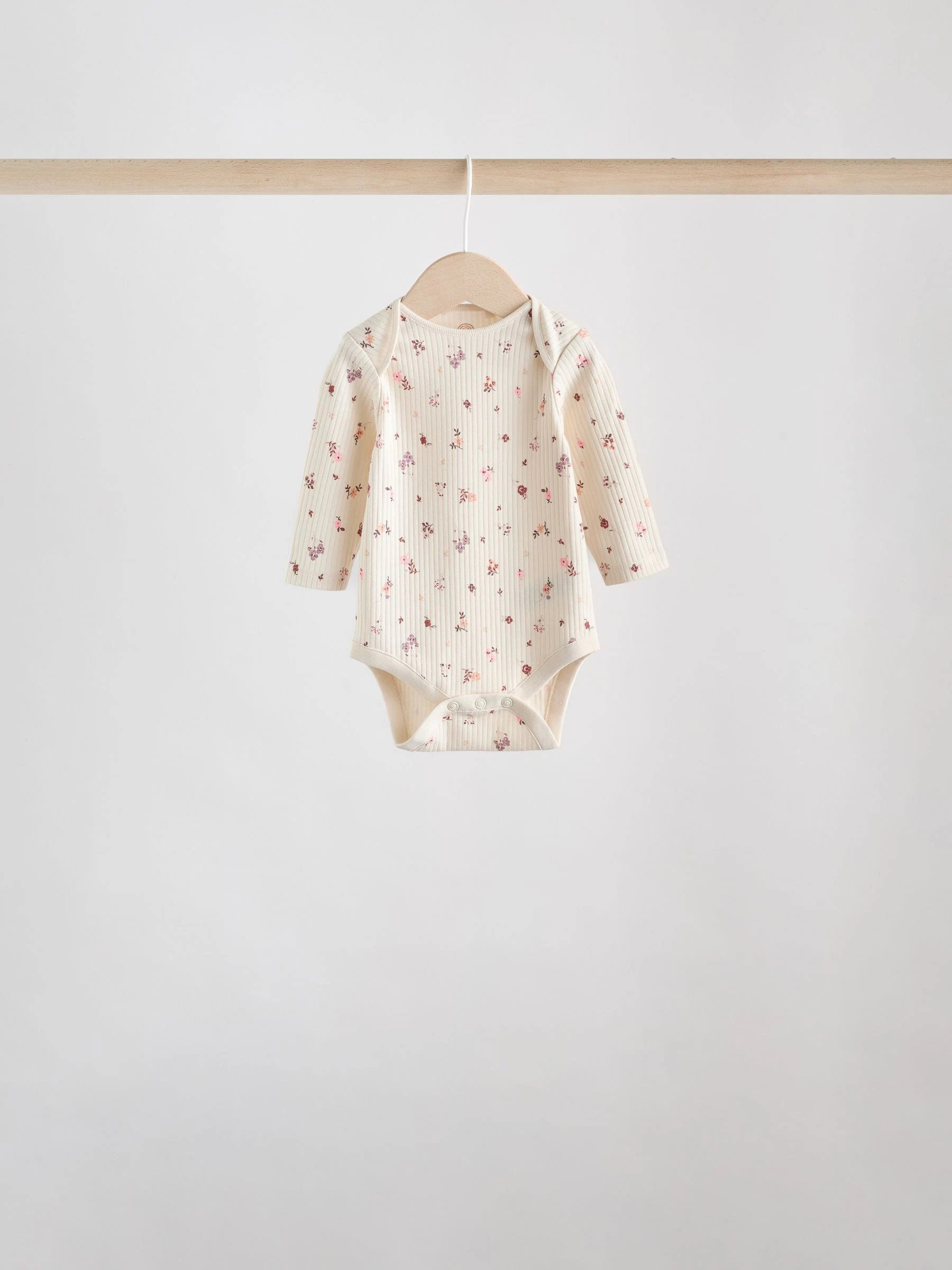 Caramel Brown Ditsy Floral - Set van 5 rompers met lange mouwen