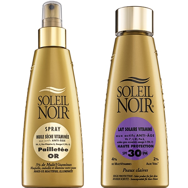 Lait solaire vitaminé SPF 30 & spray huile sèche vitaminée - Pailleté or - Corps - 2 x 150 ml