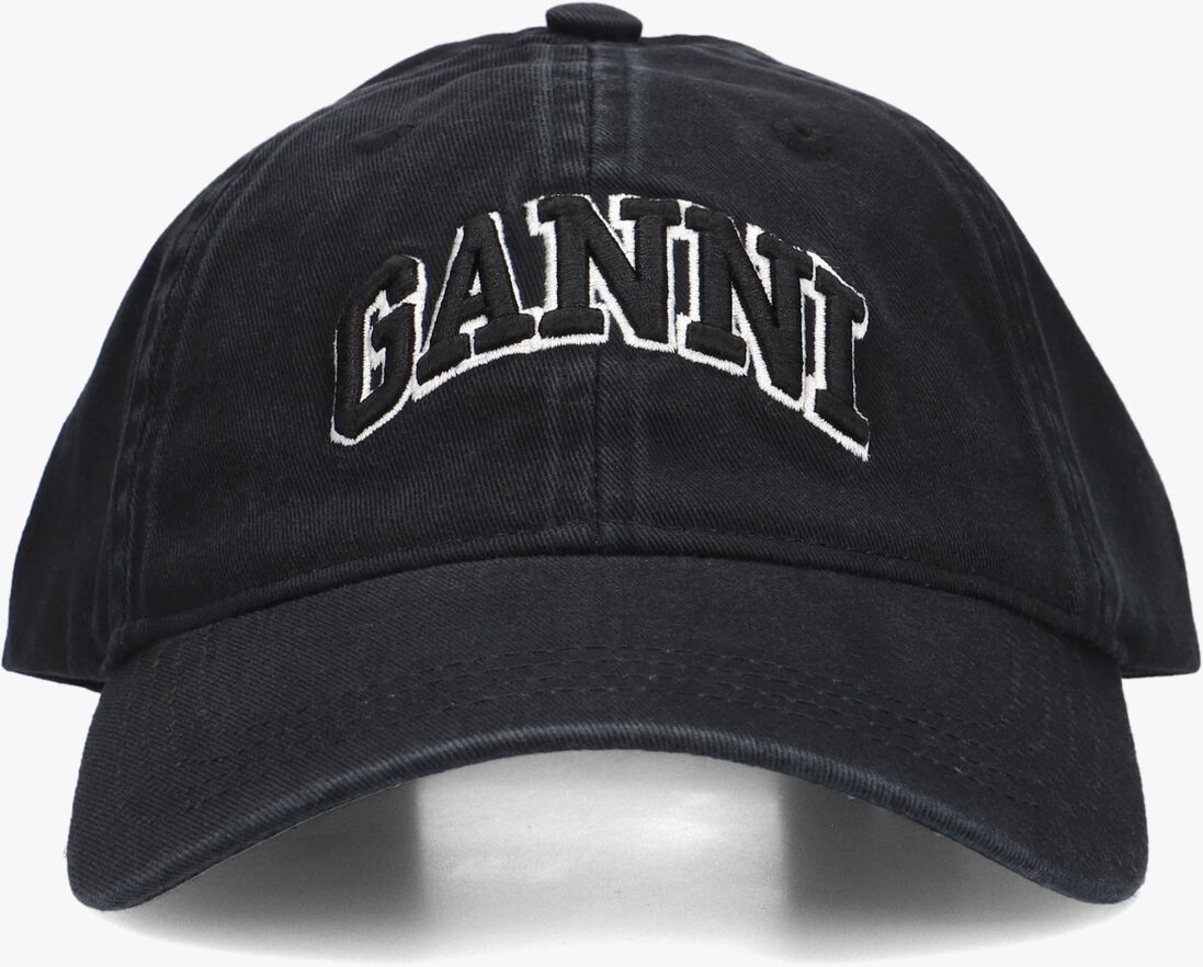 zwarte ganni pet washed cotton canvas cap emb