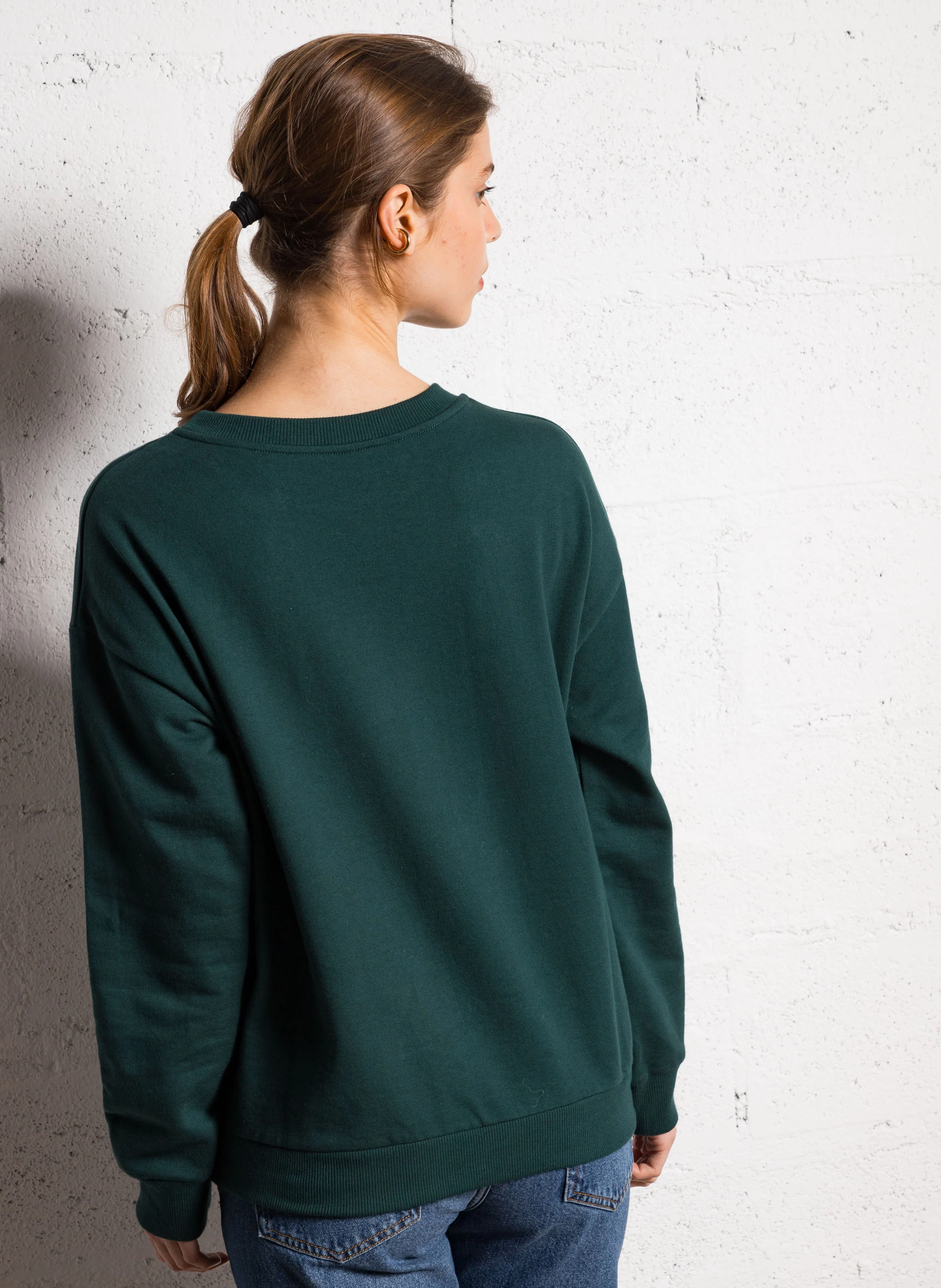 Sweat oversize col rond en coton | Vert
