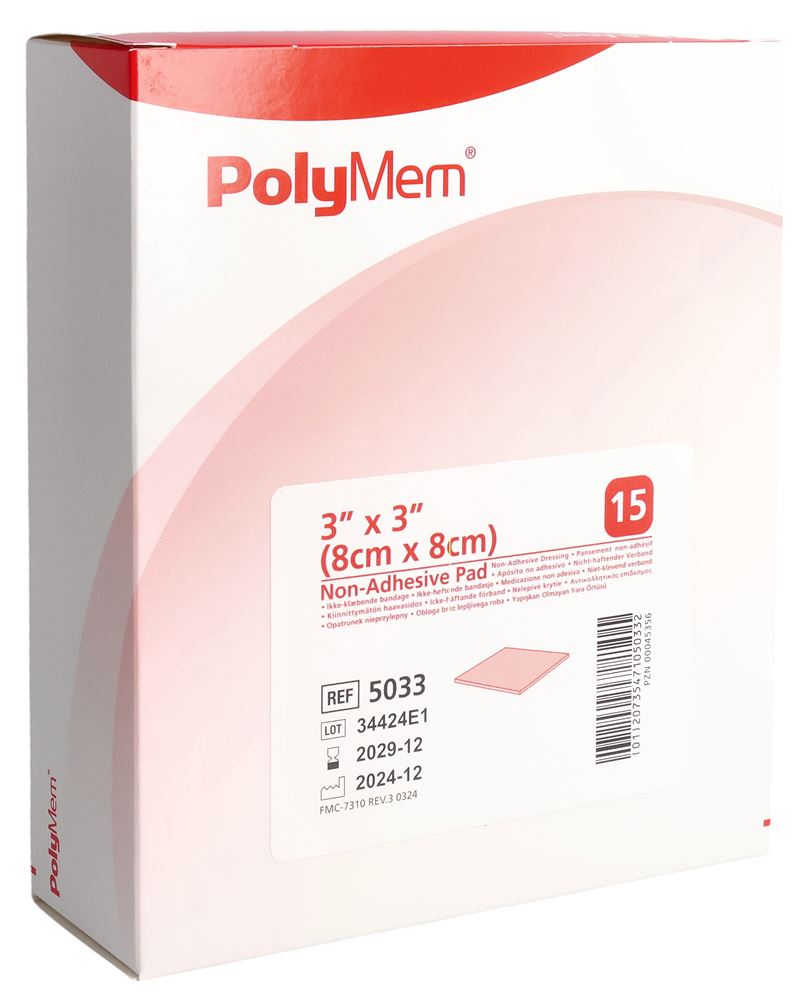 POLYMEM Non Adhesive Dressing<br>15 Stück, 8x8cm
