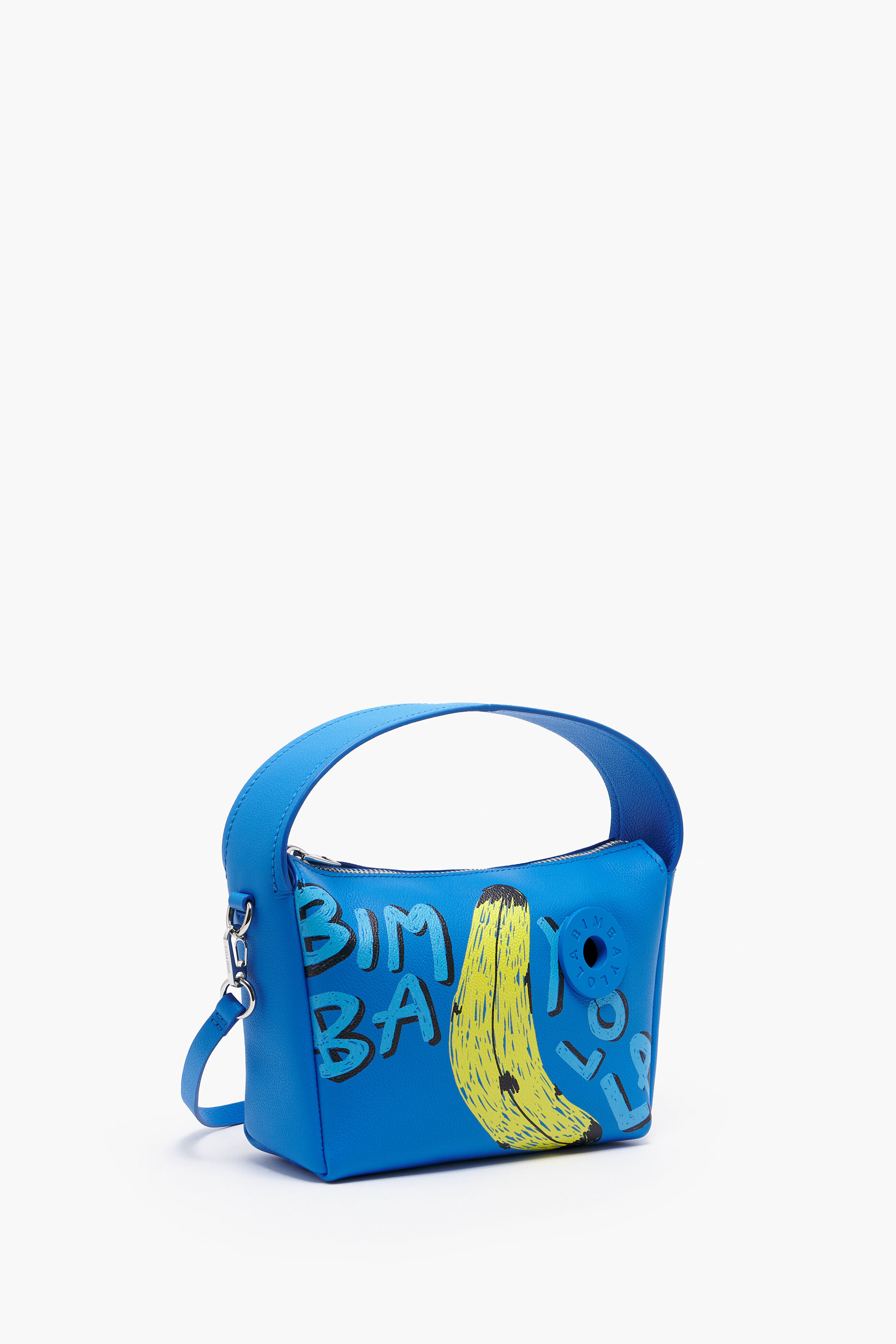 Bolsa Hobo BYL Banana Azul com Estampa em Couro