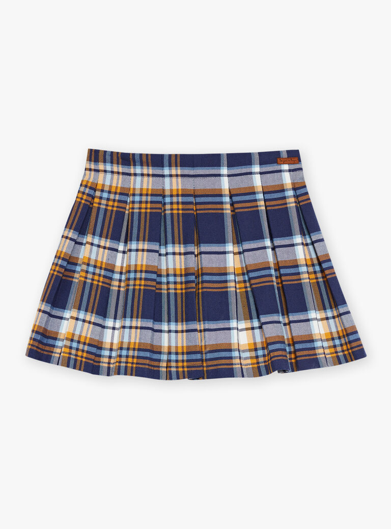 Jupe-short bleu marine à imprimé à carreaux en twill