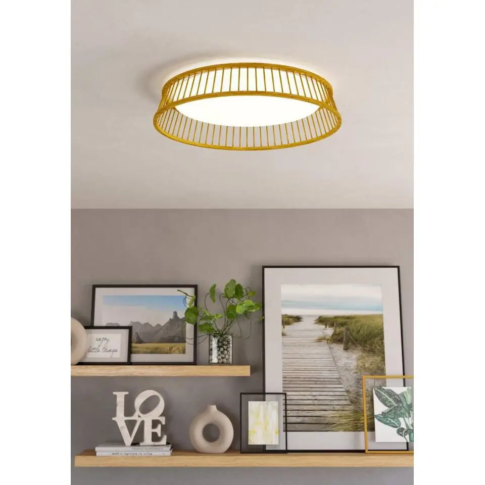 EGLO Luppineria Plafondlamp - LED - Ø 45 cm - Bruin/Wit - Hout