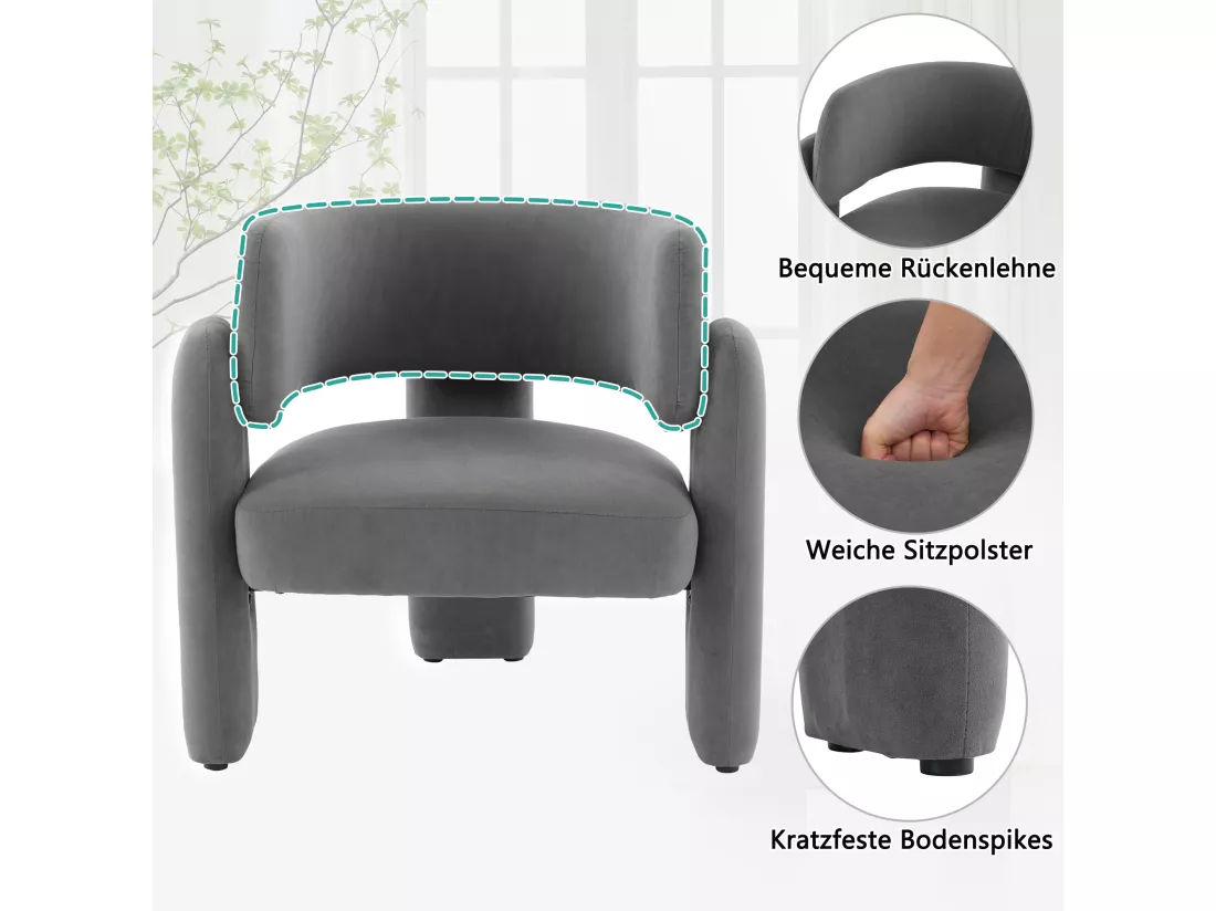 Fauteuil Lounge Moderne Gris, Siège Individuel Compact 78x52x74 cm, Robuste Structure, Charge Maximale 250 lbs, Confort Ergonomique