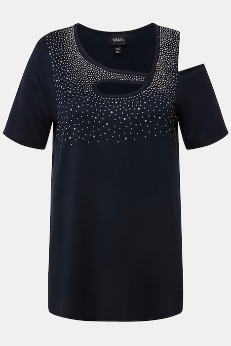 T-Shirt, Ziersteine, A-Linie, Cut-Outs, Halbarm