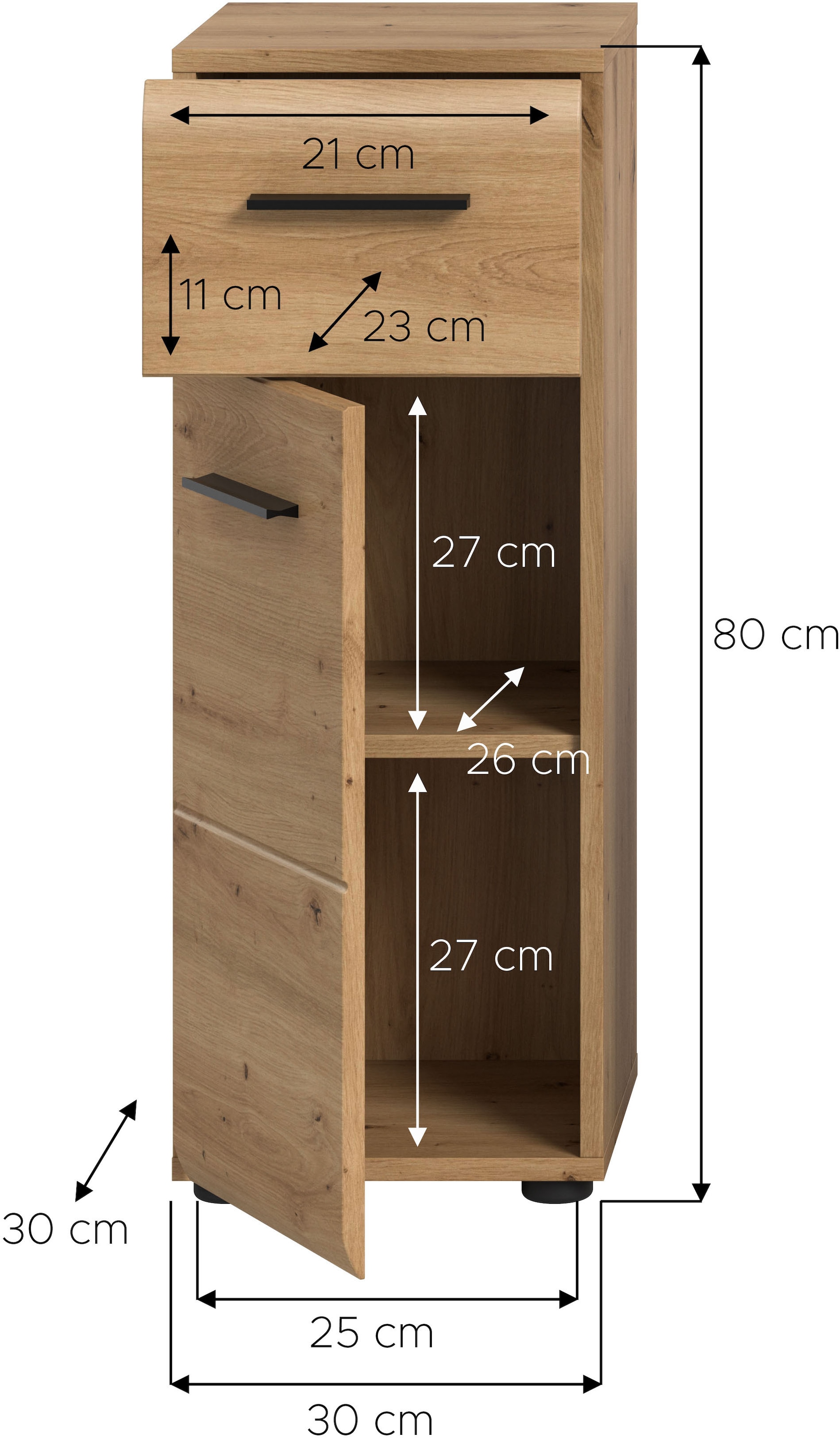INOSIGN Stauraumschrank »FLORENZ, TOPSELLER!, Höhe 80 cm, 1 Tür, 1 Schubkasten« TOPSELLER!, 1 Stk. tlg. Türanschlag wechselbar, hochwertige MDF Front, Badschrank, Bad
