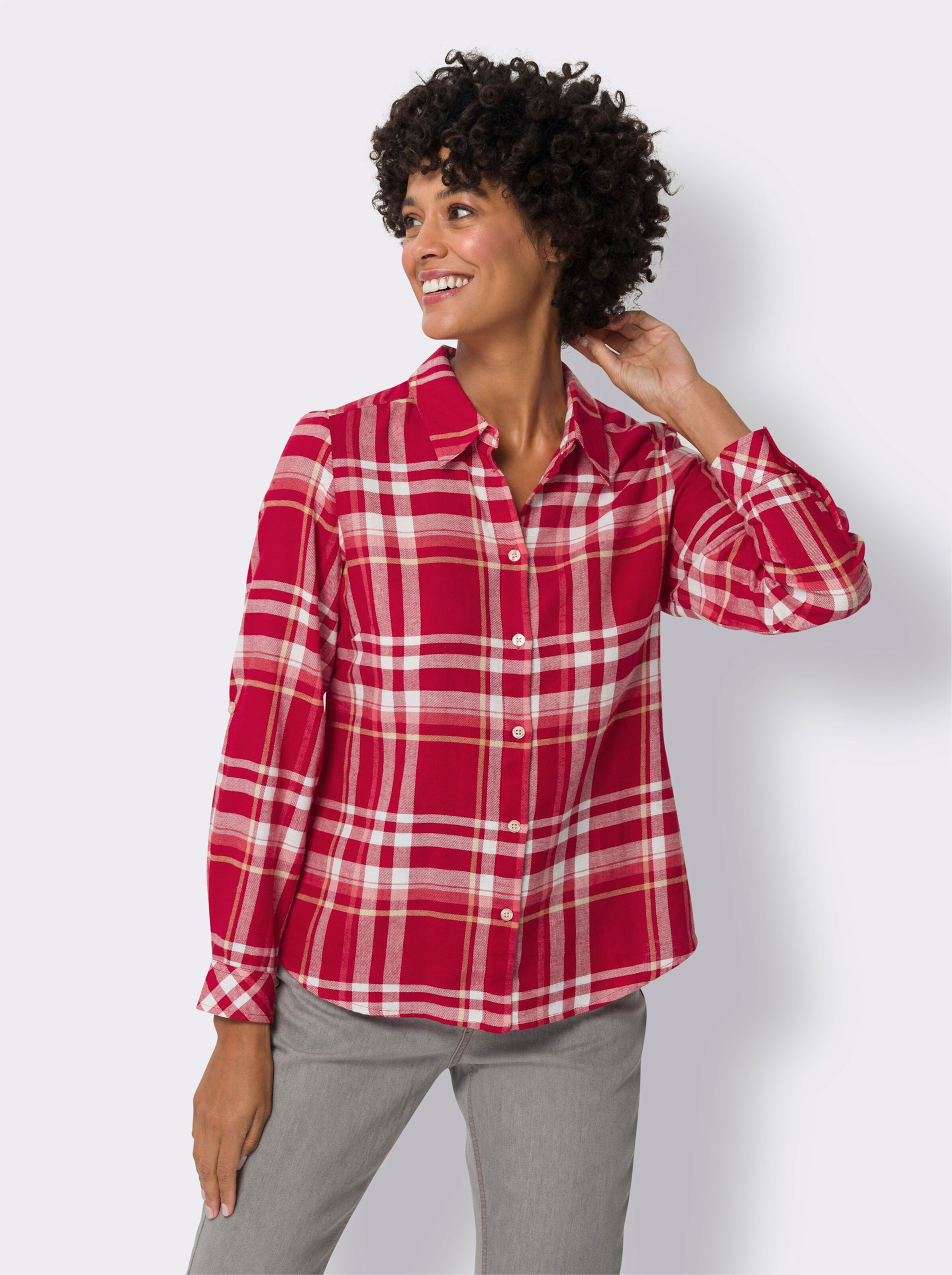 Flanellbluse mit krempelbaren Ärmeln