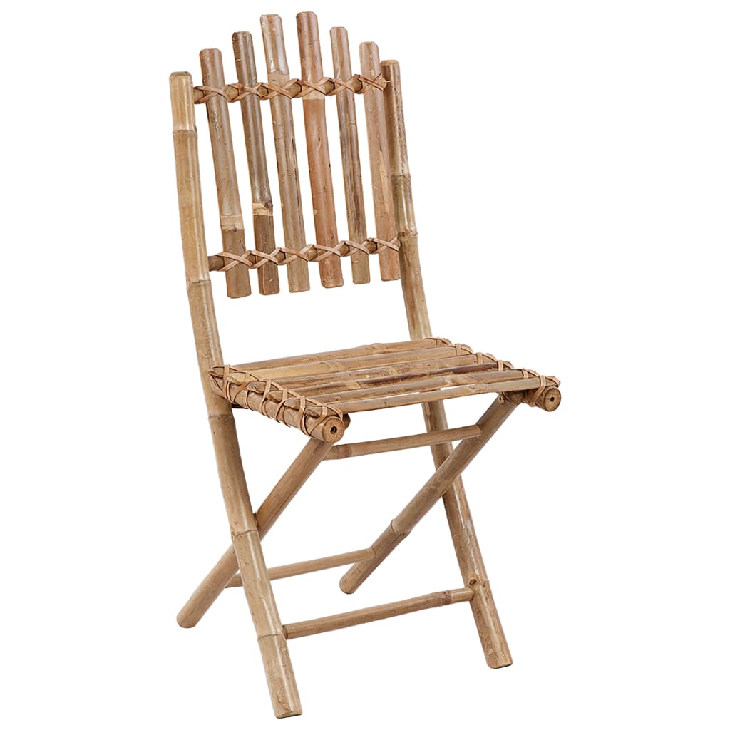 Mobilier à dîner d'extérieur pliable 5 pièces avec coussins bambou