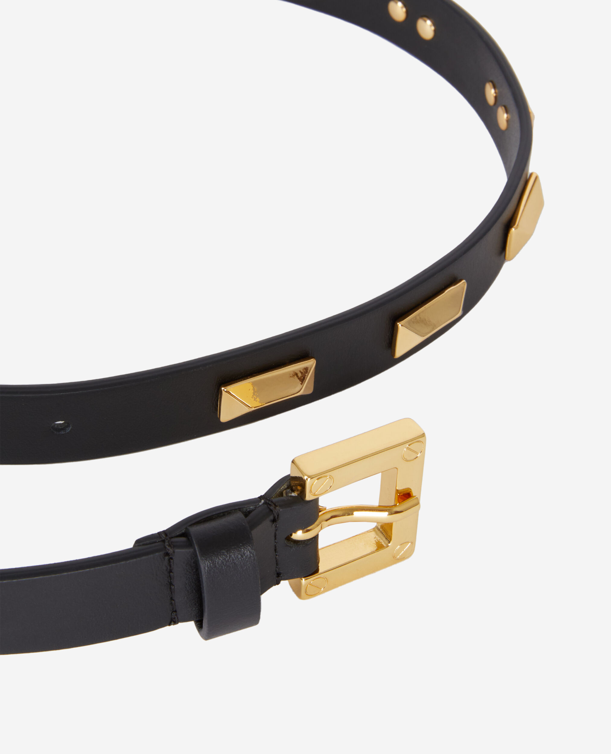 Ceinture en cuir noir avec empiècements métalliques